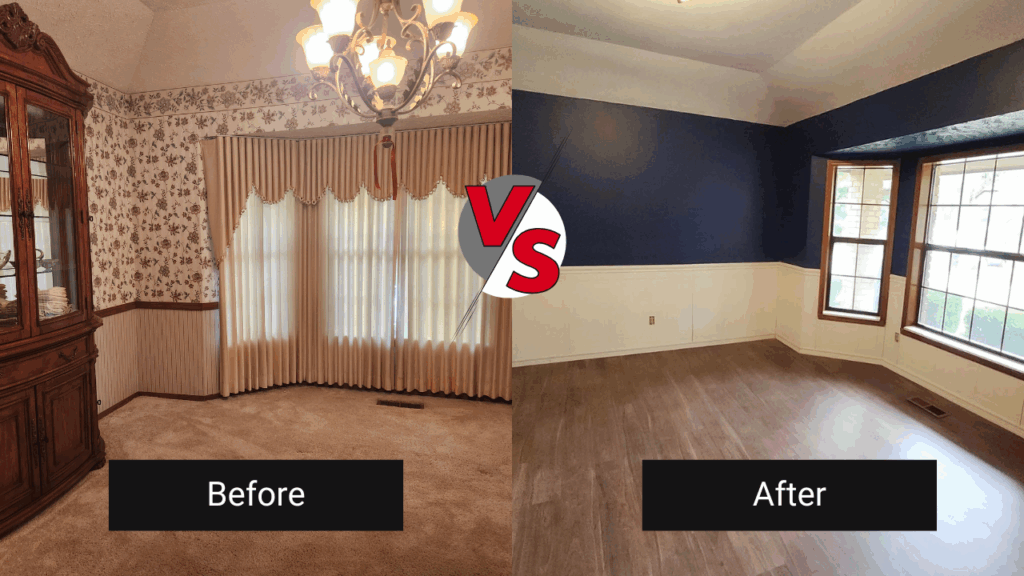 Before and After - Results from using a wallpaper steamer remover to remove old wallpaper