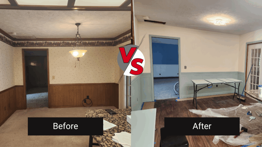 Before and After - Results of painting over wallpaper (we don't recommend using this method)